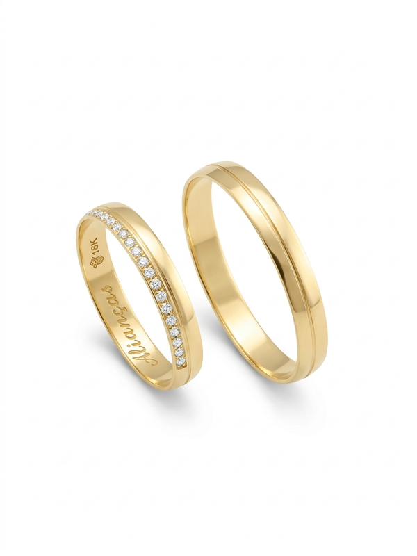 Alianças de casamento em Ouro 18k - Orvalho do Vale - Cód. 1013